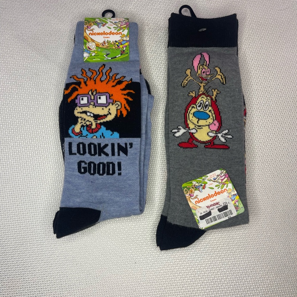 4 pairs Nickelodeon Rugrats / Ren & Stimpy Tall Cartoon Characters Socks NWT